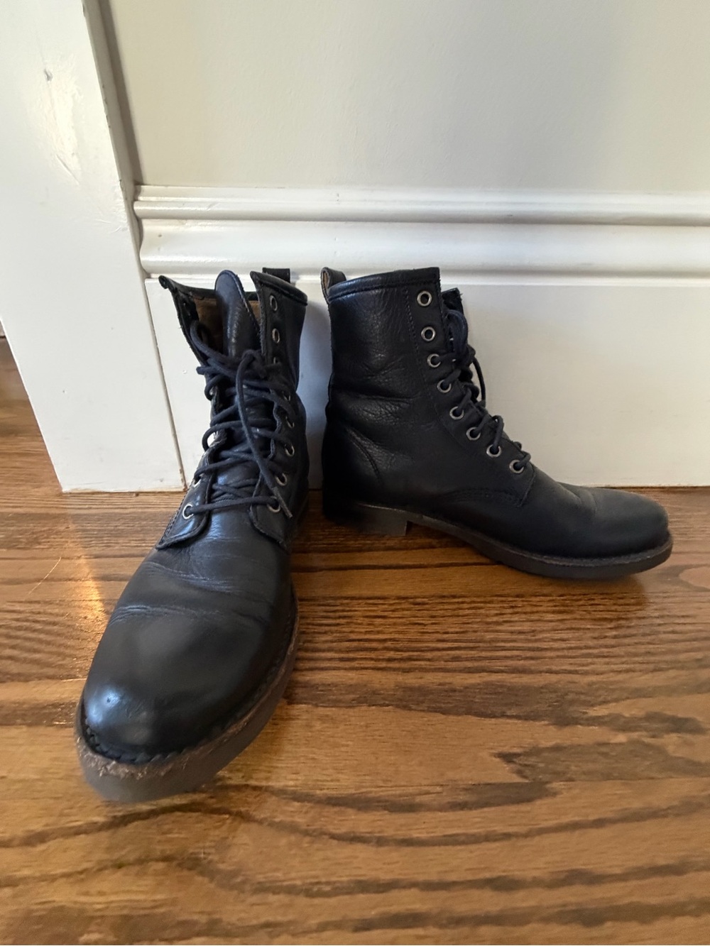 Frye Black Leather Lace-Up Combat Boots